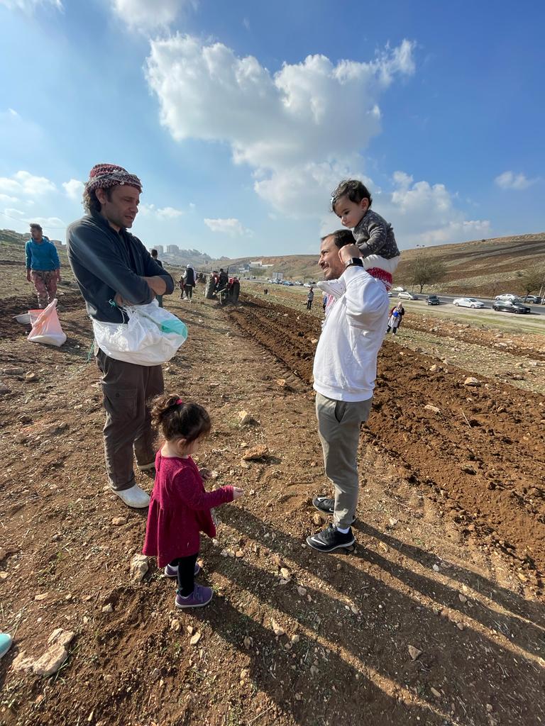 Family on the harvested land